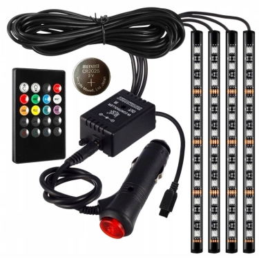 PODŚWIETLENIE OŚWIETLENIE WNĘTRZA KABINY SAMOCHÓD TAŚMA LISTWA LED RGB 4x12